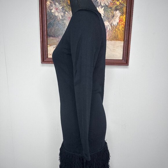 Calvin Klein Sheath Dress Women's Small Shag Fringe Trim Knit Black Party NWT - Picture 3 of 16